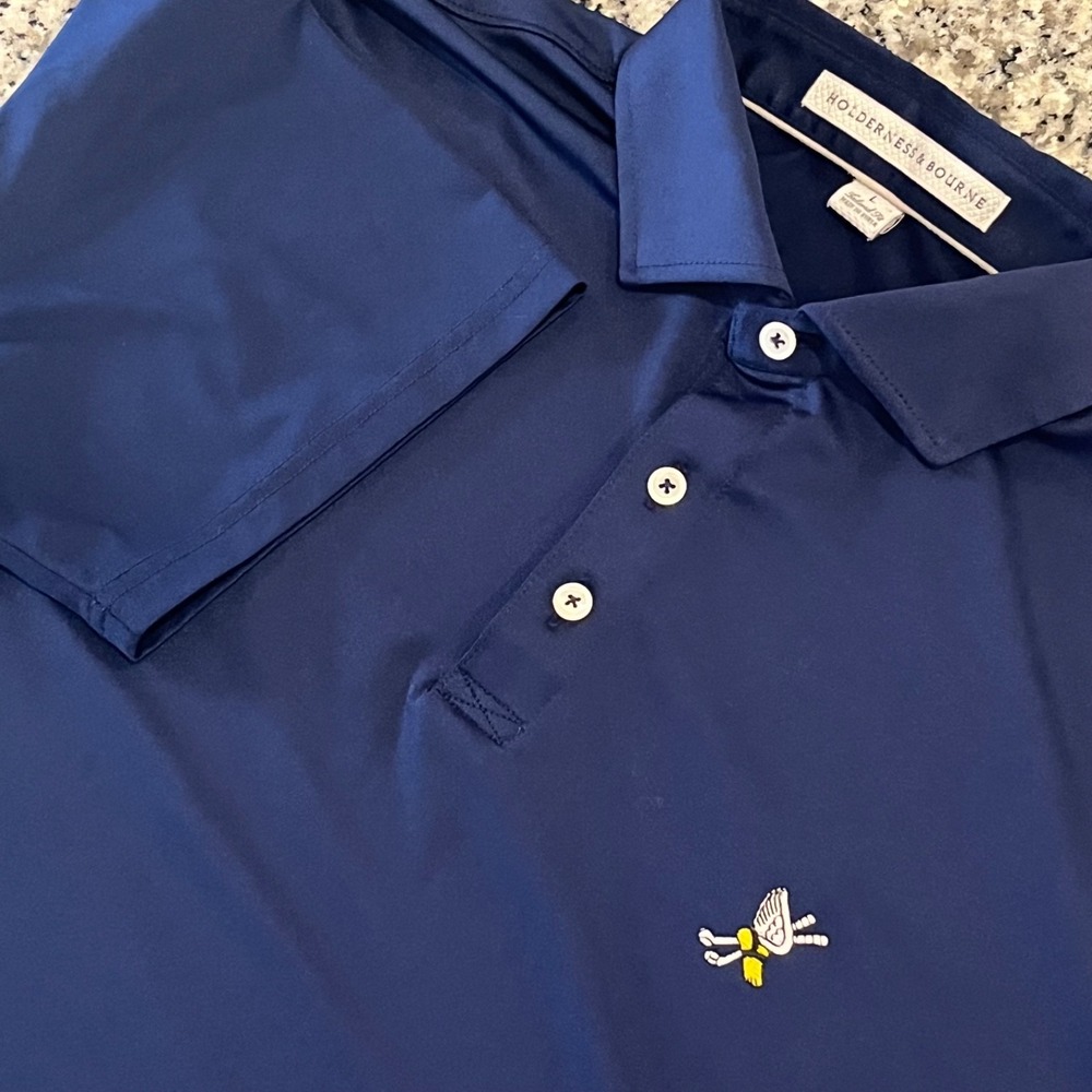 Holderness & Bourne Winged Foot Golf Club Polo Shirt Mens L Navy Tailored Fit